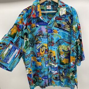 Pineapple Moon Mens Button Up Shirt XL Hawaiian Tropical Camp Aloha Fun AOP beac